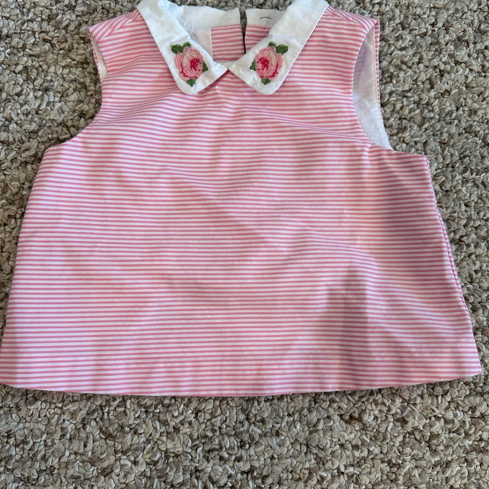 Janie and Jack Pink Striped Top with Floral Collar